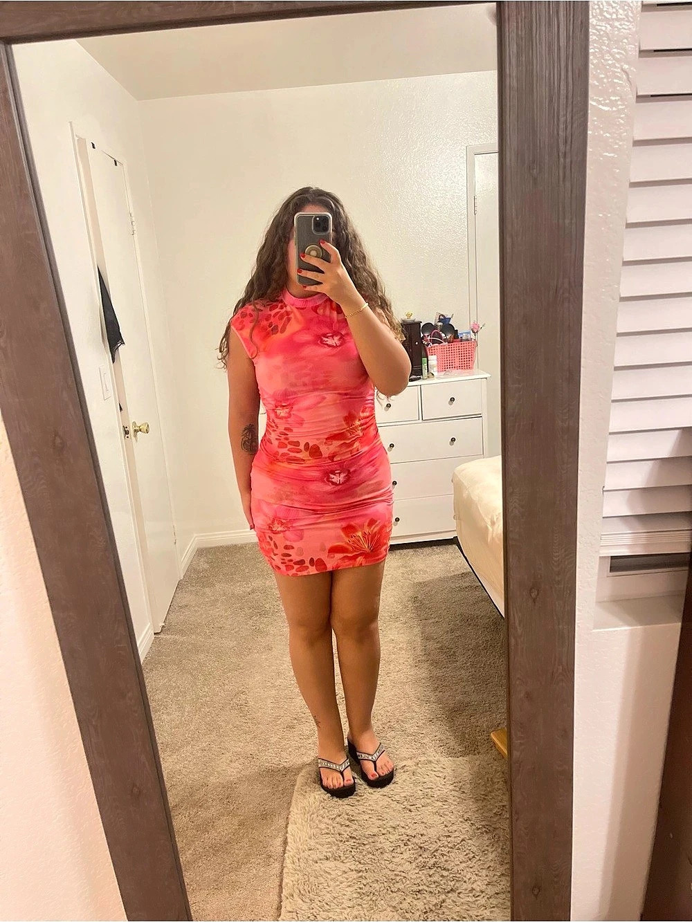 OQWEN Abstract Mini Dress in Pink & Red Size Medium Like New